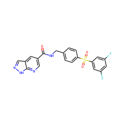 O=C(NCc1ccc(S(=O)(=O)c2cc(F)cc(F)c2)cc1)c1cnc2[nH]ncc2c1 ZINC000169342471