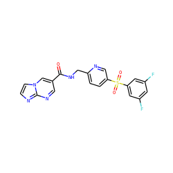 O=C(NCc1ccc(S(=O)(=O)c2cc(F)cc(F)c2)cn1)c1cnc2nccn2c1 ZINC000206004458