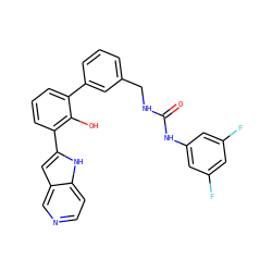 O=C(NCc1cccc(-c2cccc(-c3cc4cnccc4[nH]3)c2O)c1)Nc1cc(F)cc(F)c1 ZINC000101050007
