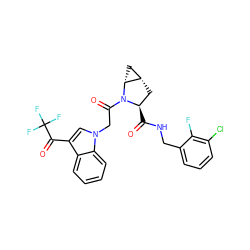 O=C(NCc1cccc(Cl)c1F)[C@@H]1C[C@H]2C[C@H]2N1C(=O)Cn1cc(C(=O)C(F)(F)F)c2ccccc21 ZINC000147993947