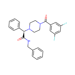 O=C(NCc1ccccc1)[C@@H](c1ccccc1)N1CCN(C(=O)c2cc(F)cc(F)c2)CC1 ZINC000225500704