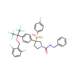 O=C(NCc1ccccc1)N1CC[C@](c2ccc(C(OCc3c(F)cccc3F)(C(F)(F)F)C(F)(F)F)cc2)(S(=O)(=O)c2ccc(F)cc2)C1 ZINC001772582616