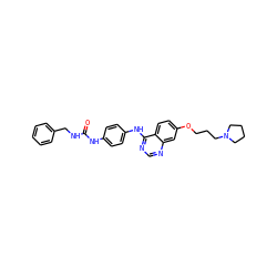 O=C(NCc1ccccc1)Nc1ccc(Nc2ncnc3cc(OCCCN4CCCC4)ccc23)cc1 ZINC000198322681