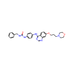 O=C(NCc1ccccc1)Nc1ccc(Nc2ncnc3cc(OCCCN4CCOCC4)ccc23)cc1 ZINC000198322132