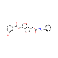 O=C(NCc1ccccc1)O[C@H]1CO[C@@H]2[C@H](OC(=O)c3cccc(O)c3)CO[C@H]12 ZINC000045283595