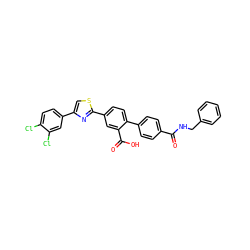 O=C(NCc1ccccc1)c1ccc(-c2ccc(-c3nc(-c4ccc(Cl)c(Cl)c4)cs3)cc2C(=O)O)cc1 ZINC000204946080