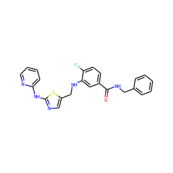 O=C(NCc1ccccc1)c1ccc(F)c(NCc2cnc(Nc3ccccn3)s2)c1 ZINC000034636613