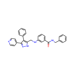 O=C(NCc1ccccc1)c1cccc(NCc2[nH]nc(-c3ccncc3)c2-c2ccccc2)c1 ZINC001772624177