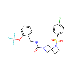 O=C(NCc1ccccc1OC(F)(F)F)N1CC2(CCN2S(=O)(=O)c2ccc(Cl)cc2)C1 ZINC000205433167