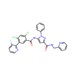 O=C(NCc1ccccn1)c1cc(NC(=O)c2cc(-c3ncccc3F)c(Cl)cc2Cl)n(-c2ccccc2)n1 ZINC001772588470