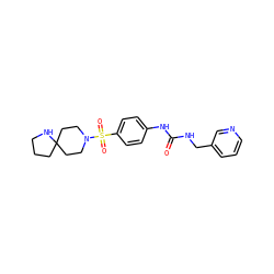 O=C(NCc1cccnc1)Nc1ccc(S(=O)(=O)N2CCC3(CCCN3)CC2)cc1 ZINC000096271686