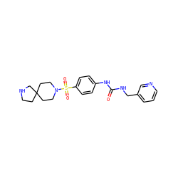 O=C(NCc1cccnc1)Nc1ccc(S(=O)(=O)N2CCC3(CCNC3)CC2)cc1 ZINC000096271685