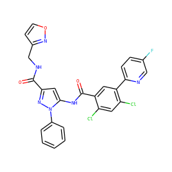 O=C(NCc1ccon1)c1cc(NC(=O)c2cc(-c3ccc(F)cn3)c(Cl)cc2Cl)n(-c2ccccc2)n1 ZINC001772619368