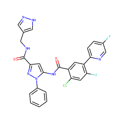 O=C(NCc1cn[nH]c1)c1cc(NC(=O)c2cc(-c3ccc(F)cn3)c(F)cc2Cl)n(-c2ccccc2)n1 ZINC001772649917