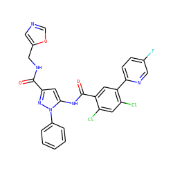 O=C(NCc1cnco1)c1cc(NC(=O)c2cc(-c3ccc(F)cn3)c(Cl)cc2Cl)n(-c2ccccc2)n1 ZINC001772622279