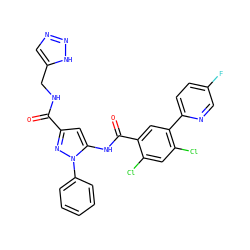 O=C(NCc1cnn[nH]1)c1cc(NC(=O)c2cc(-c3ccc(F)cn3)c(Cl)cc2Cl)n(-c2ccccc2)n1 ZINC001772590058