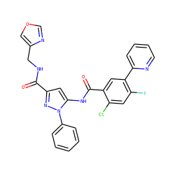 O=C(NCc1cocn1)c1cc(NC(=O)c2cc(-c3ccccn3)c(F)cc2Cl)n(-c2ccccc2)n1 ZINC001772650119