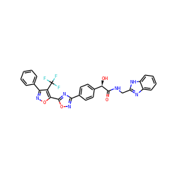 O=C(NCc1nc2ccccc2[nH]1)[C@H](O)c1ccc(-c2noc(-c3onc(-c4ccccc4)c3C(F)(F)F)n2)cc1 ZINC000167316961