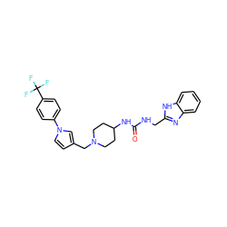 O=C(NCc1nc2ccccc2[nH]1)NC1CCN(Cc2ccn(-c3ccc(C(F)(F)F)cc3)c2)CC1 ZINC000043065913