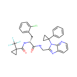O=C(NCc1nc2cccnc2n1C1(c2ccccc2)CC1)[C@@H](Cc1ccccc1Cl)NC(=O)C1(C(F)(F)F)CC1 ZINC000029039553