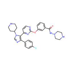 O=C(NN1CCNCC1)c1cccc(Oc2nccc(-c3c(-c4ccc(F)cc4)ncn3C3CCNCC3)n2)c1 ZINC000036127078