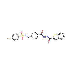 O=C(NNC(=O)[C@H]1CC[C@H](CNS(=O)(=O)c2ccc(Br)cc2)CC1)c1cc2ccccc2s1 ZINC000253637518