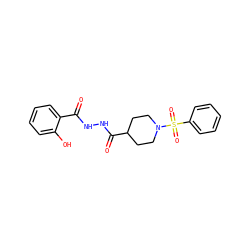 O=C(NNC(=O)C1CCN(S(=O)(=O)c2ccccc2)CC1)c1ccccc1O ZINC000013000456
