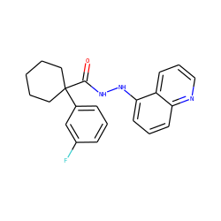 O=C(NNc1cccc2ncccc12)C1(c2cccc(F)c2)CCCCC1 ZINC000040956131