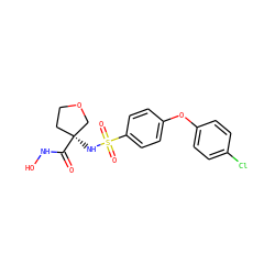 O=C(NO)[C@@]1(NS(=O)(=O)c2ccc(Oc3ccc(Cl)cc3)cc2)CCOC1 ZINC000000590143