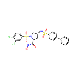 O=C(NO)[C@H]1C[C@@H](NS(=O)(=O)c2ccc(-c3ccccc3)cc2)CN1S(=O)(=O)c1ccc(Cl)c(Cl)c1 ZINC000473158388
