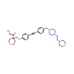 O=C(NO)C1(COc2ccc(C#Cc3ccc(CN4CCN(CCN5CCOCC5)CC4)cc3)cc2)CCOCC1 ZINC000299818628