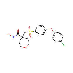 O=C(NO)C1(CS(=O)(=O)c2ccc(Oc3ccc(Cl)cc3)cc2)CCOCC1 ZINC000001488366