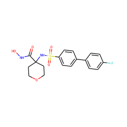 O=C(NO)C1(NS(=O)(=O)c2ccc(-c3ccc(F)cc3)cc2)CCOCC1 ZINC000001483839