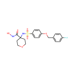 O=C(NO)C1(NS(=O)(=O)c2ccc(OCc3ccc(F)cc3)cc2)CCOCC1 ZINC000001483840