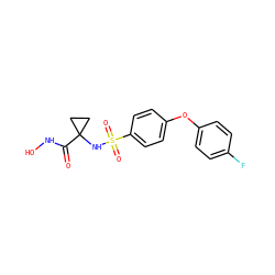 O=C(NO)C1(NS(=O)(=O)c2ccc(Oc3ccc(F)cc3)cc2)CC1 ZINC000027075183
