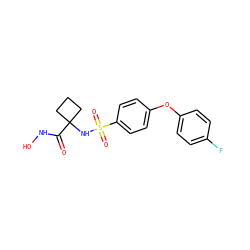 O=C(NO)C1(NS(=O)(=O)c2ccc(Oc3ccc(F)cc3)cc2)CCC1 ZINC000027079956