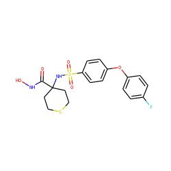 O=C(NO)C1(NS(=O)(=O)c2ccc(Oc3ccc(F)cc3)cc2)CCSCC1 ZINC000026994471