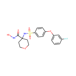 O=C(NO)C1(NS(=O)(=O)c2ccc(Oc3cccc(F)c3)cc2)CCOCC1 ZINC000027079570