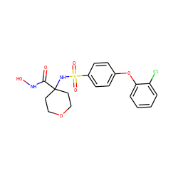 O=C(NO)C1(NS(=O)(=O)c2ccc(Oc3ccccc3Cl)cc2)CCOCC1 ZINC000027080474