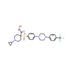 O=C(NO)C1(S(=O)(=O)c2ccc(N3CCN(c4ccc(C(F)(F)F)cc4)CC3)cc2)CCN(C2CC2)CC1 ZINC000049785192