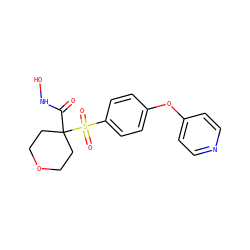 O=C(NO)C1(S(=O)(=O)c2ccc(Oc3ccncc3)cc2)CCOCC1 ZINC000072110236