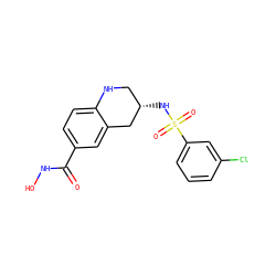 O=C(NO)c1ccc2c(c1)C[C@@H](NS(=O)(=O)c1cccc(Cl)c1)CN2 ZINC000113844240