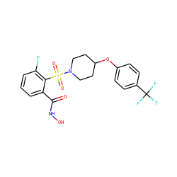 O=C(NO)c1cccc(F)c1S(=O)(=O)N1CCC(Oc2ccc(C(F)(F)F)cc2)CC1 ZINC000095589613