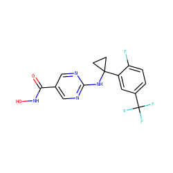 O=C(NO)c1cnc(NC2(c3cc(C(F)(F)F)ccc3F)CC2)nc1 ZINC000145971468