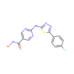 O=C(NO)c1cnc(Nc2nnc(-c3ccc(F)cc3)s2)nc1 ZINC000072126302