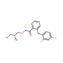 O=C(NOC[C@H](O)CO)c1ncncc1Nc1ccc(I)cc1F ZINC000169337217