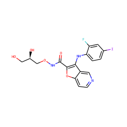 O=C(NOC[C@H](O)CO)c1oc2ccncc2c1Nc1ccc(I)cc1F ZINC000084739958