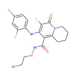 O=C(NOCCO)c1c(Nc2ccc(I)cc2F)c(F)c(=O)n2c1CCCC2 ZINC000043205684