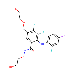 O=C(NOCCO)c1cc(COCCO)c(F)c(F)c1Nc1ccc(I)cc1F ZINC000039148487