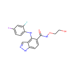 O=C(NOCCO)c1ccc2[nH]ncc2c1Nc1ccc(I)cc1F ZINC000084739620